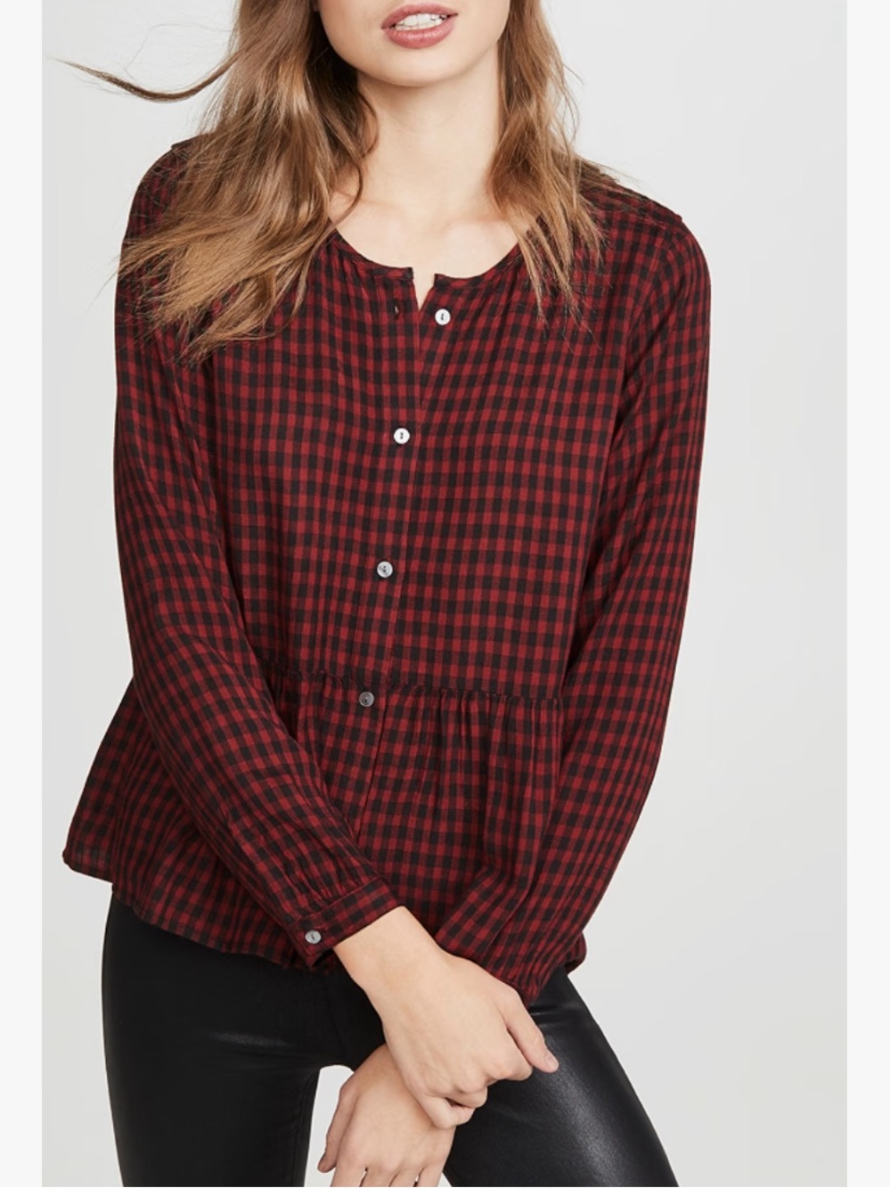 Rails Celeste Garnet Ash Check Plaid Flannel Peplum Top Casual Cozy Size S - Picture 2 of 11